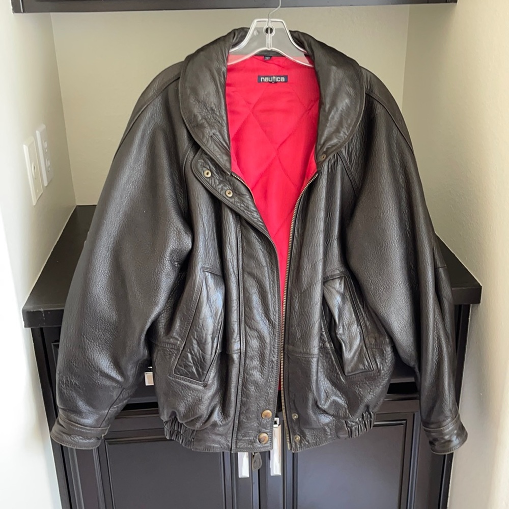 Men’s soft leather vintage jacket with red satin
